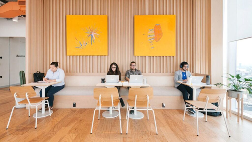 open desks area in coworking spaces